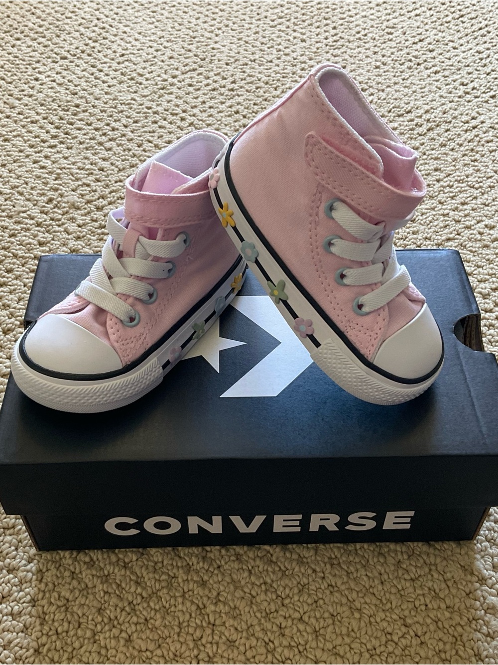 NIB Converse Toddler’s Pink High-Top Sneakers with Floral Accents
